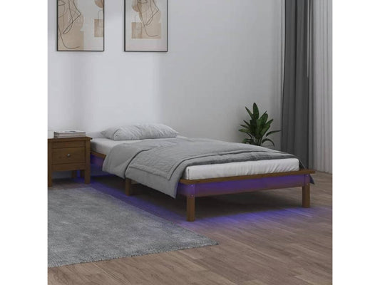 Honey brown LED bed frame 75x190 cm small single wood 91042MMKU