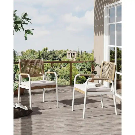 Outdoor Dining Chairs Set of 2, Patio Wicker Chairs with Cushions