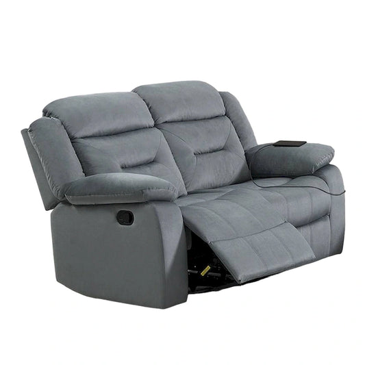 Niko Manual Recliner Loveseat, Light Gray Velvet, Solid Wood, 60 Inch