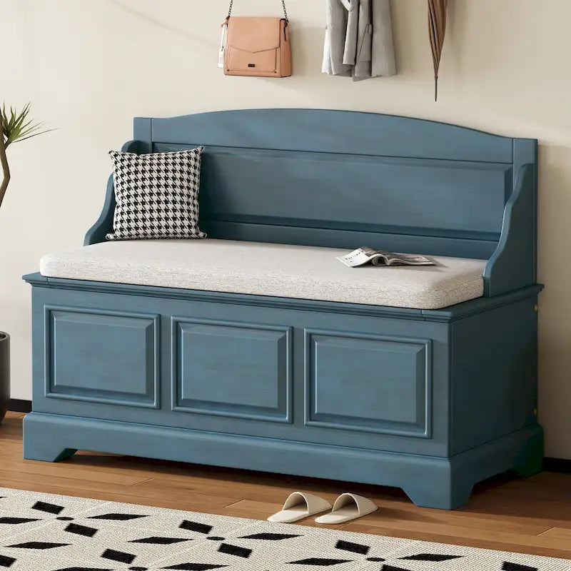 Retro Shoe Storage Bench with Safe Soft-Close Devices & Cushion