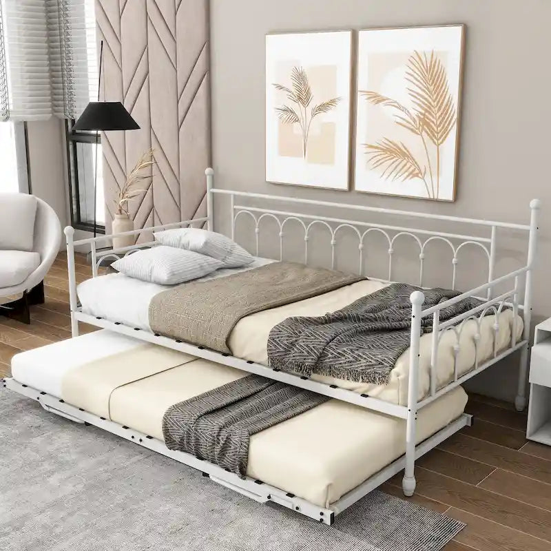 Metal Twin DayBed with Trundle Bed Twin for Adults,Space-Saving Bed