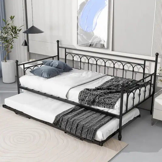 Metal Twin DayBed with Trundle Bed Twin for Adults,Space-Saving Bed