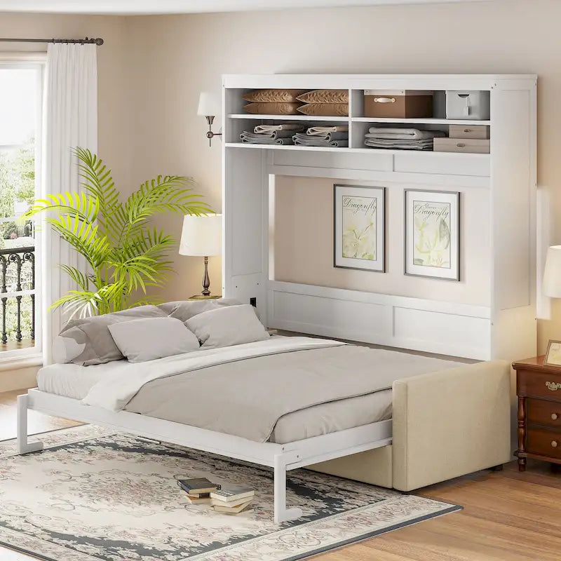 Queen Size Convertible Murphy Bed And Sofa - Space-Saving 2-in-1 Design with Integrated Storage, Dual-Piston Mechanism