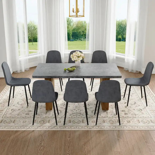 Modern Dining Set with Rectangular Table & Round Corner Chairs