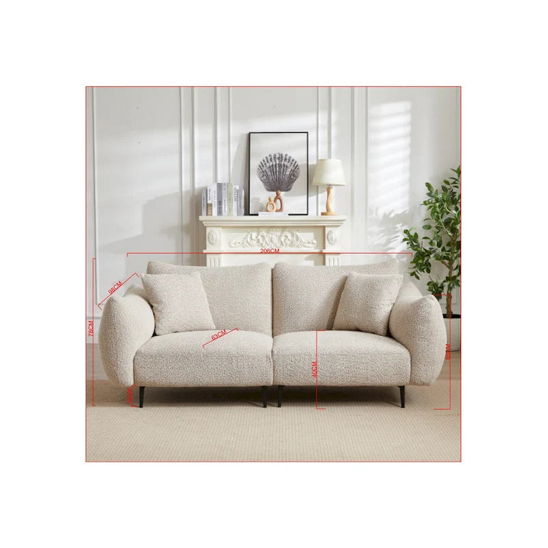 64 Classic Fabric 2-Seater Sofa with Wood Frame & 2 Pillows