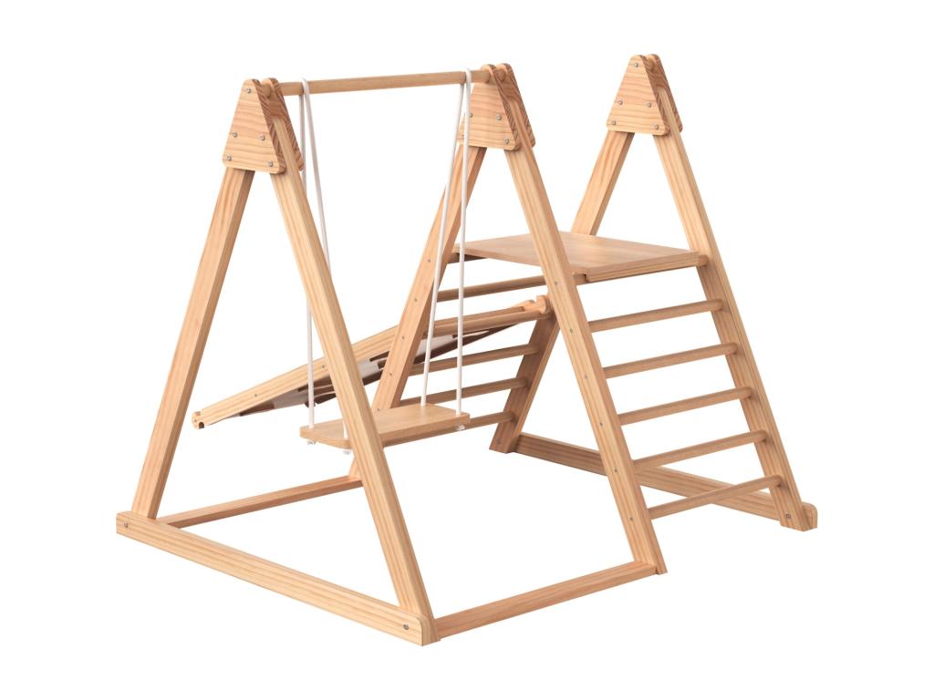 3-in-1 Wooden Play Area for Children - With Slide, Swing, and Ladder - Made of Solid Pine 26554ERRT