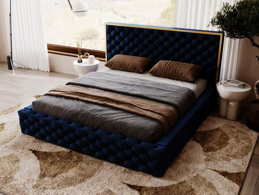 Upholstered bed with storage - 140x200 - double bed - velvet - blue - Maisonpuretop 23690DJOP