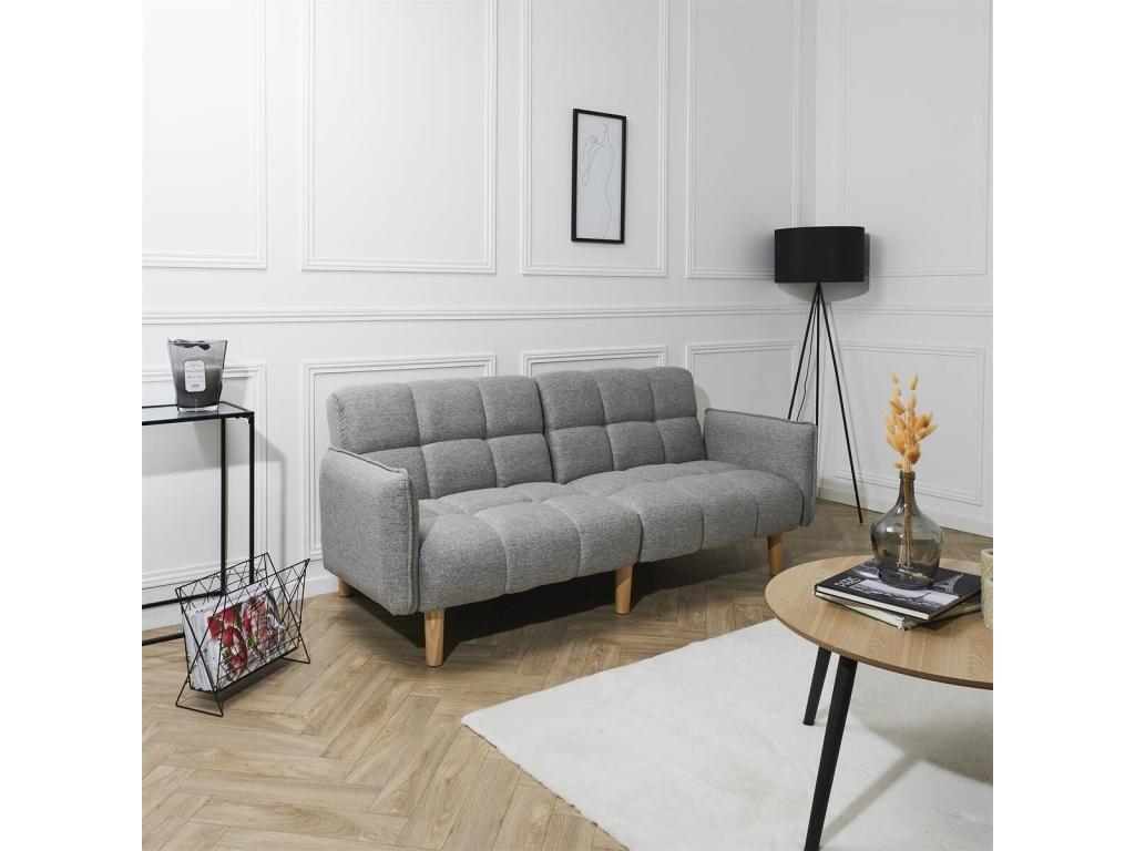 Convertible sofa in grey fabric, 195 cm wide - DREAM 36358ISFH