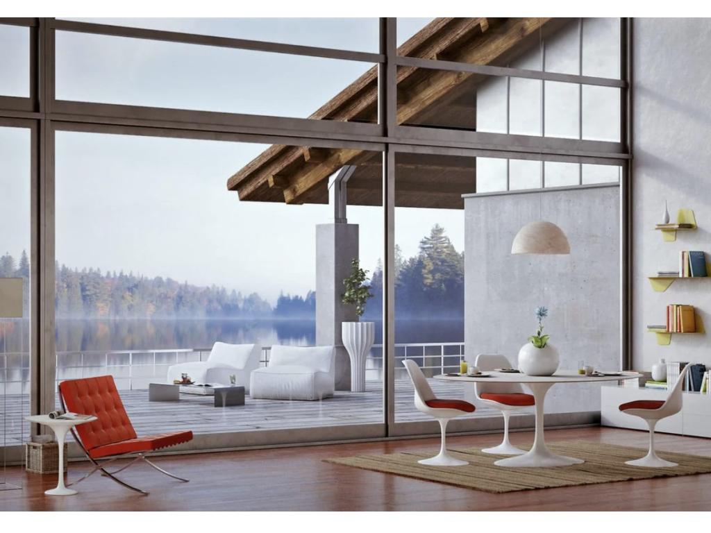 Round Tulip Table - Matte Black Top - Diameter 80 cm - Glossy Black Base 36236JWOM