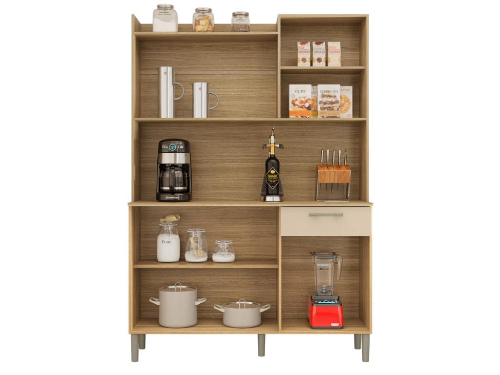 Kitchen Buffet with 6 Doors and 1 Drawer, Oak and Vanilla Finish, 122 cm Wide, 50596RYSZ