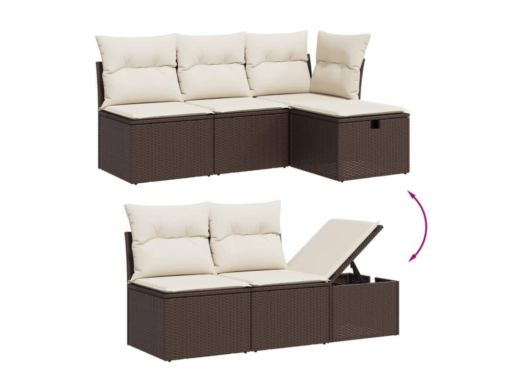 6-piece garden furniture set with cushions, brown woven resin, 12775TQYV