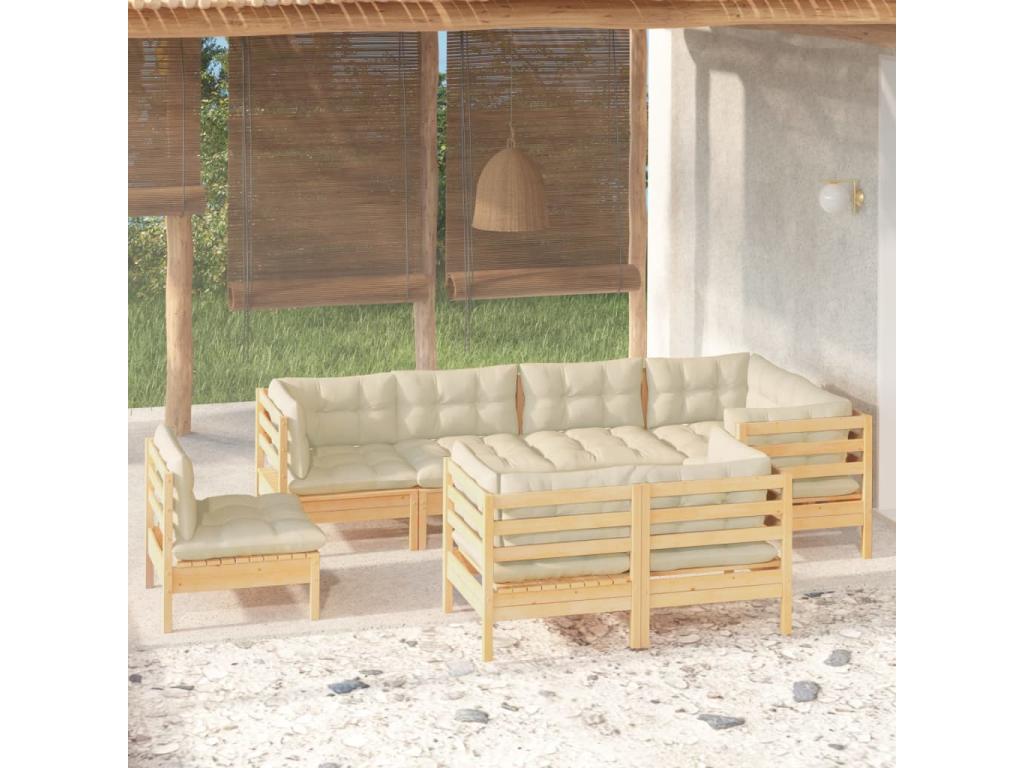 8-piece garden furniture set with cream cushions, solid pine wood 07198HIPG