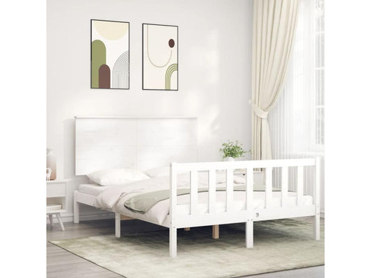 Bed frame without mattress, white, solid pine wood 01891CHNF