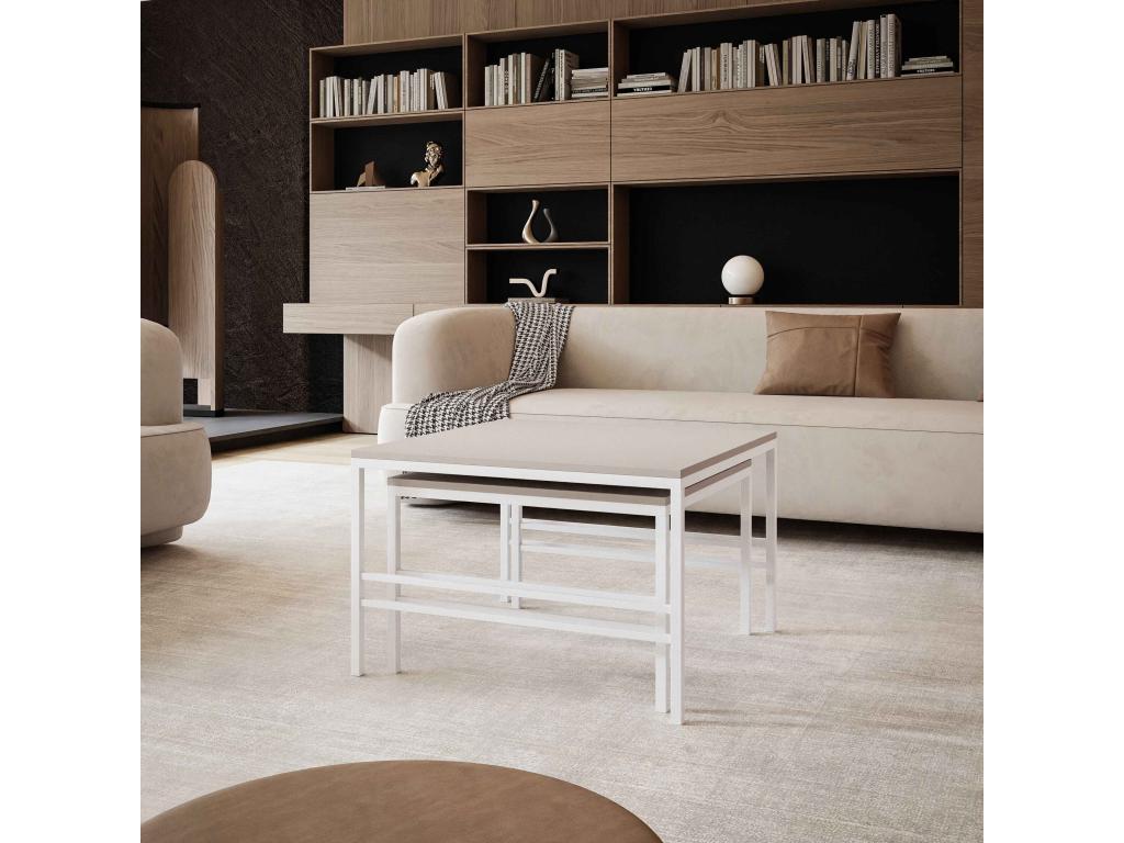 Nesting coffee table 2-in-1 fi70/fi60 Cashmere with white frame 05476XBMS