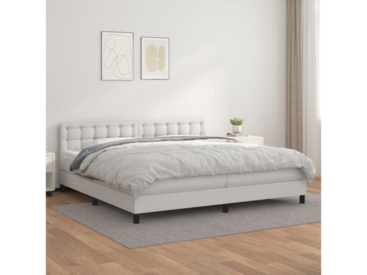 Upholstered bed base with mattress, white, 200x200cm, faux leather, 53925MDOK