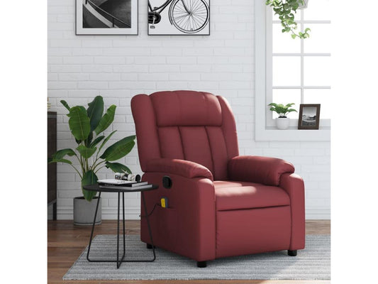 Reclining massage chair, burgundy red faux leather, 02768PTVR