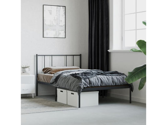 Metal bed frame with black headboard 75x190 cm 42564HJXP