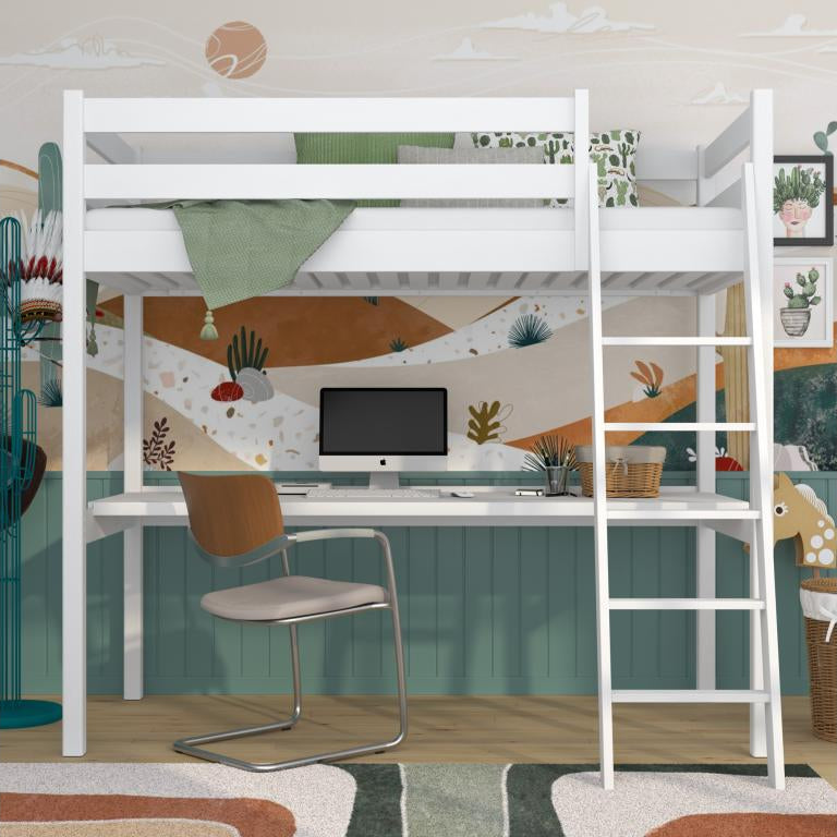 Wooden loft bed - with desk N03 White 90x190 83724UFQE