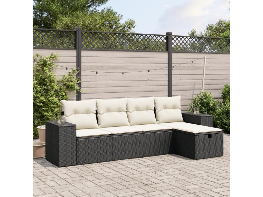 5-piece garden furniture set with cushions, black woven resin 92131NMZI