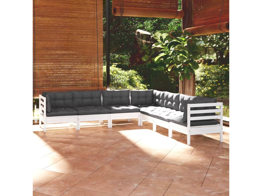 7-piece garden furniture set with cushions, white, solid pine wood 23339CKBG