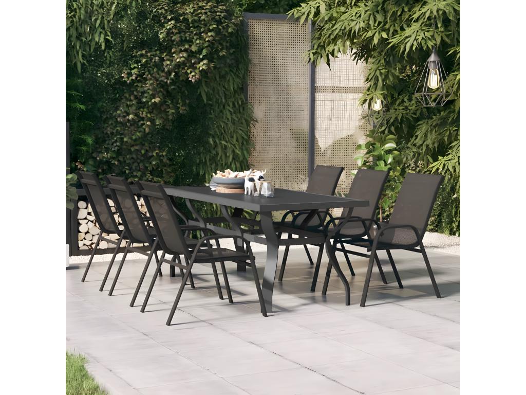 Maisonpuretop Premium - Grey and black garden table 180x80x70 cm Steel and glass 46081JVJG
