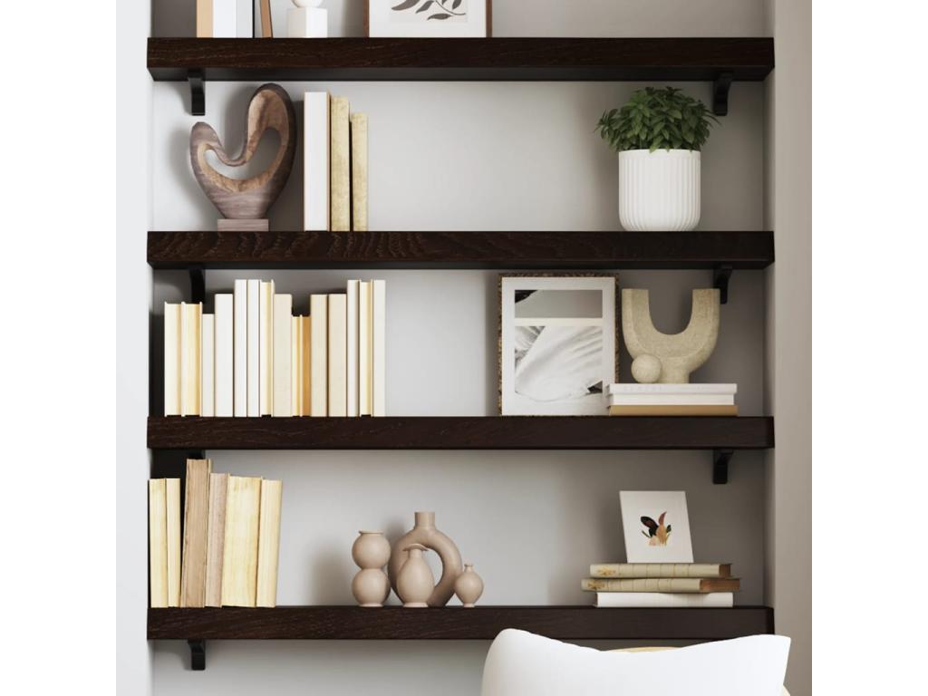 Dark brown wall shelf 100x20x6 solid treated oak wood 04520AGRA