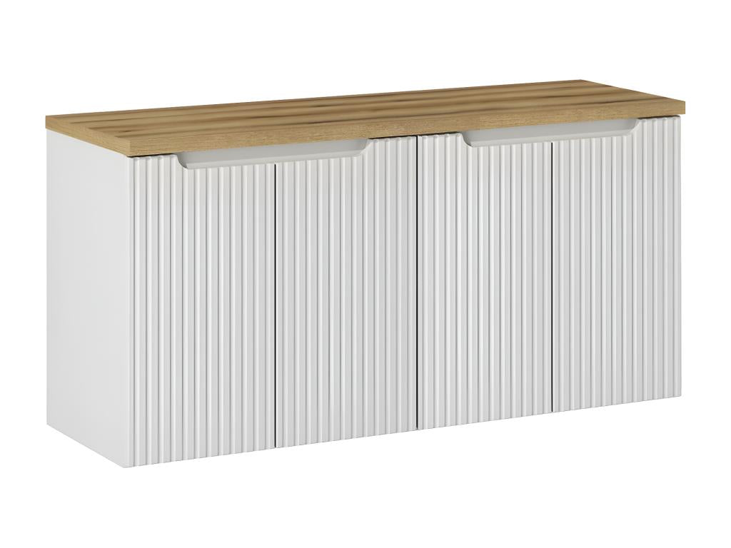 120cm vanity unit with 4 doors, Parisianestop White and Wood countertop 14437ILME