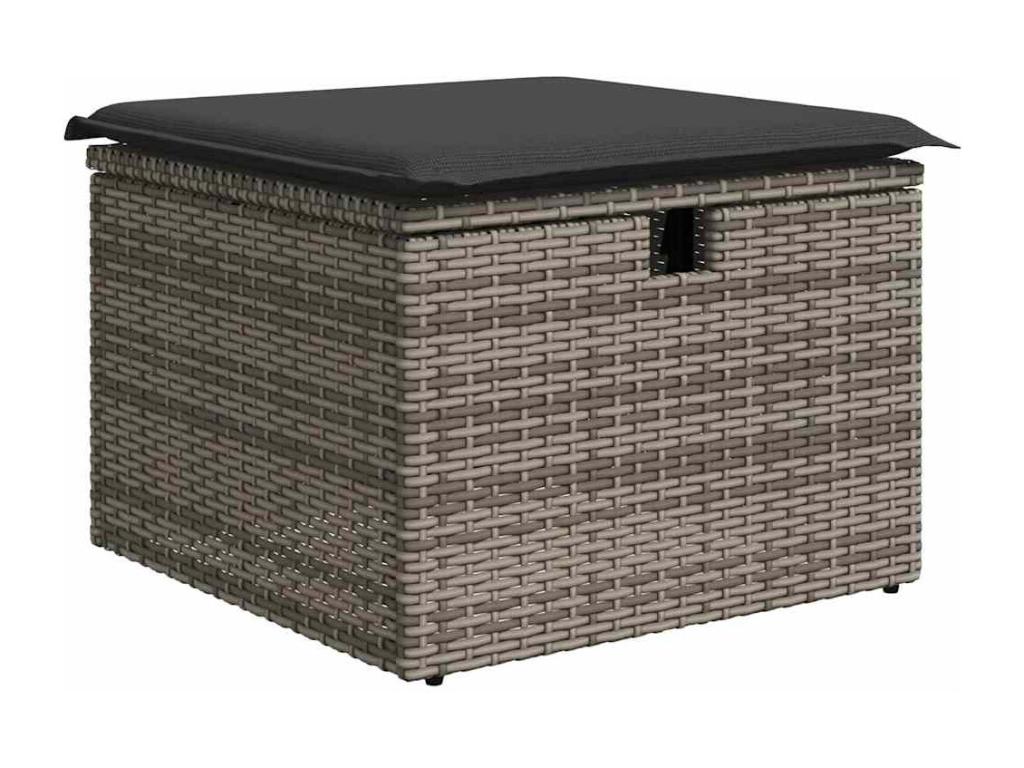 7-piece garden furniture set with cushions, grey woven resin, 26621NCJY