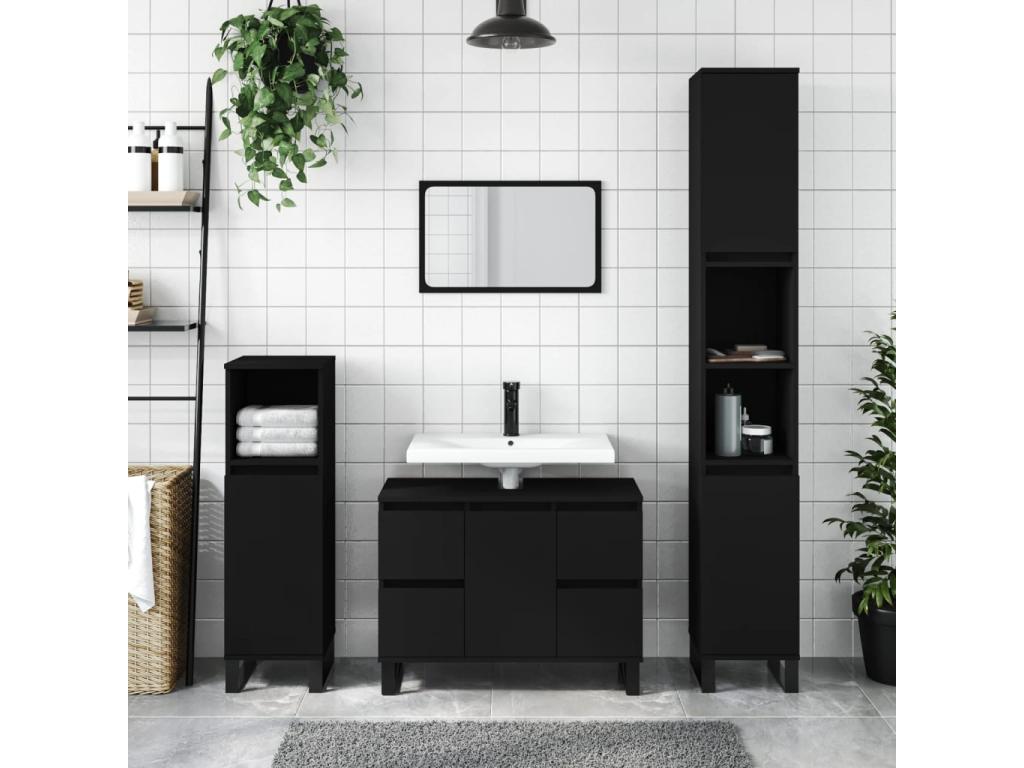 Black bathroom cabinet 30x30x100 cm engineered wood 02064HJCF