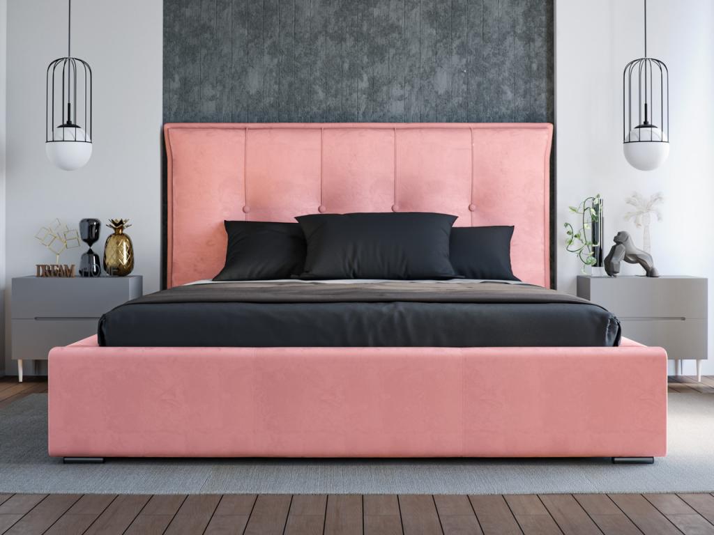 Upholstered bed with storage - 160x200 - double bed - velvet - pink - Parisianestop 48488IYHJ