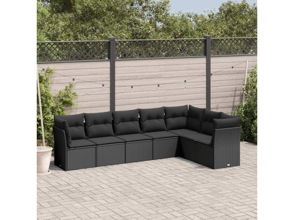 7-piece garden furniture set with cushions, black resin wicker 46681DHNG
