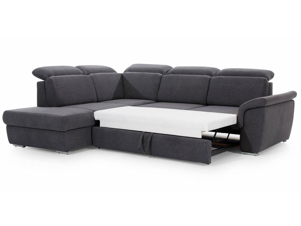 Left-hand corner sofa bed in dark grey fabric with adjustable headrests, Artvivrestore, 260cm, 38901ORPL