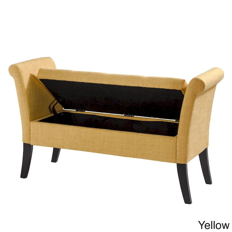 CorLiving Antonio Upholstered Storage Bench with Scrolled Arms