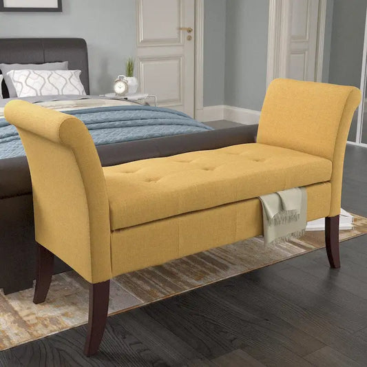 CorLiving Antonio Upholstered Storage Bench with Scrolled Arms