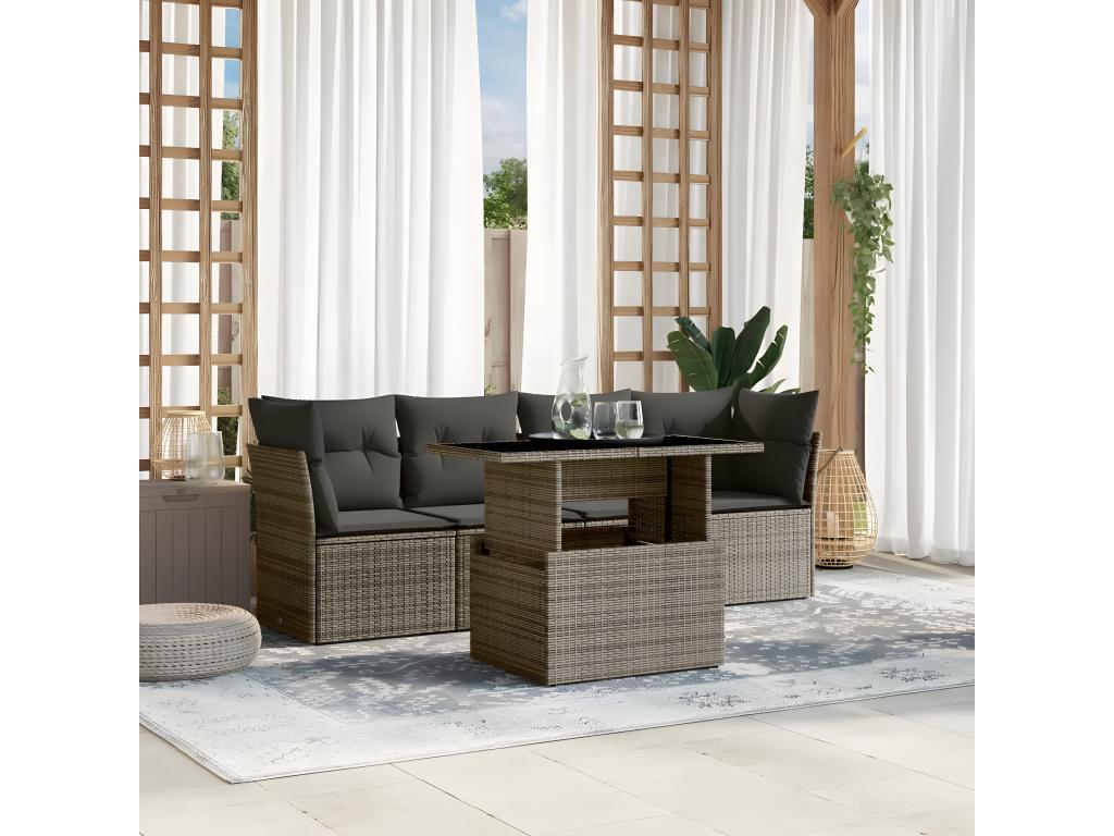 5-piece garden furniture set with grey resin wicker cushions 03233EBVN