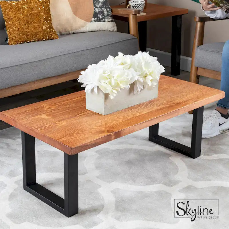 PIPE DECOR Matte Black Steel Modern Square Living Room Table Legs Set of 2