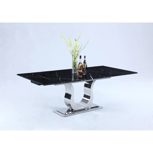 Somette Nikki Dining Table with Black Marquina Marble Top