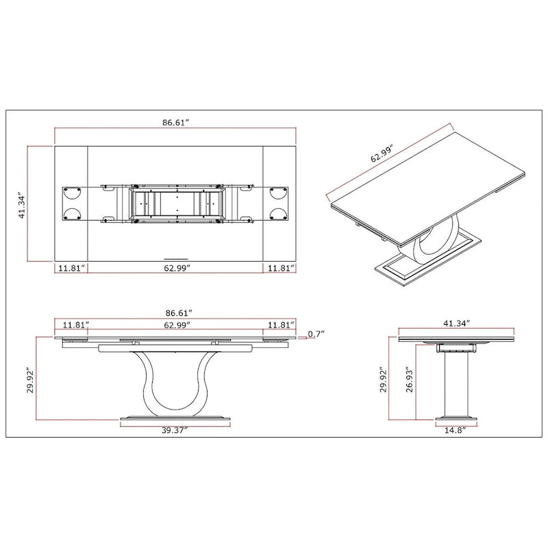 Somette Nikki Dining Table with Black Marquina Marble Top