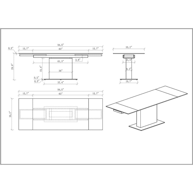Katana Extendable Sintered Stone Table with Wooden Pedestal and Glass Base Plate