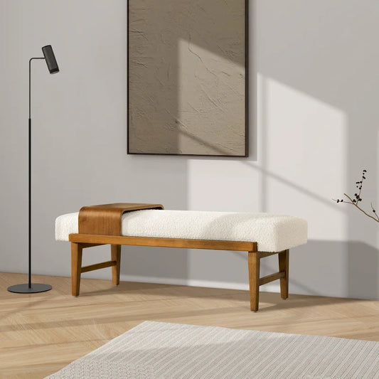 Billie 52 Loop Faux Sherpa Modern Telephone Bench with Sliding Shelf