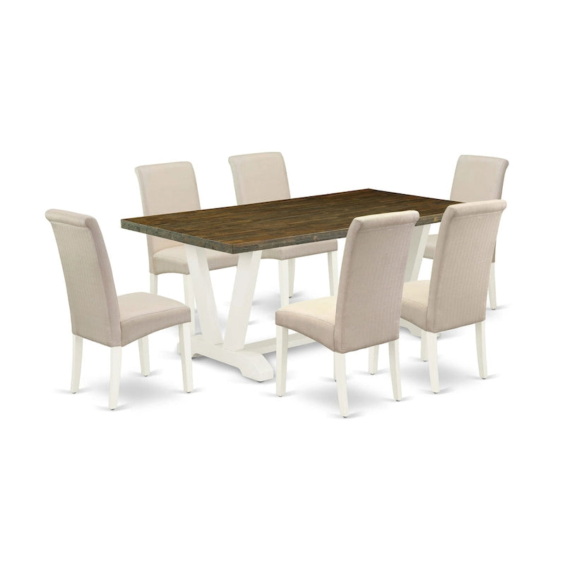 East West Furniture Kitchen Table Set- a Dining Table and Cream Linen Fabric Chairs, Linen White(Pieces Options)