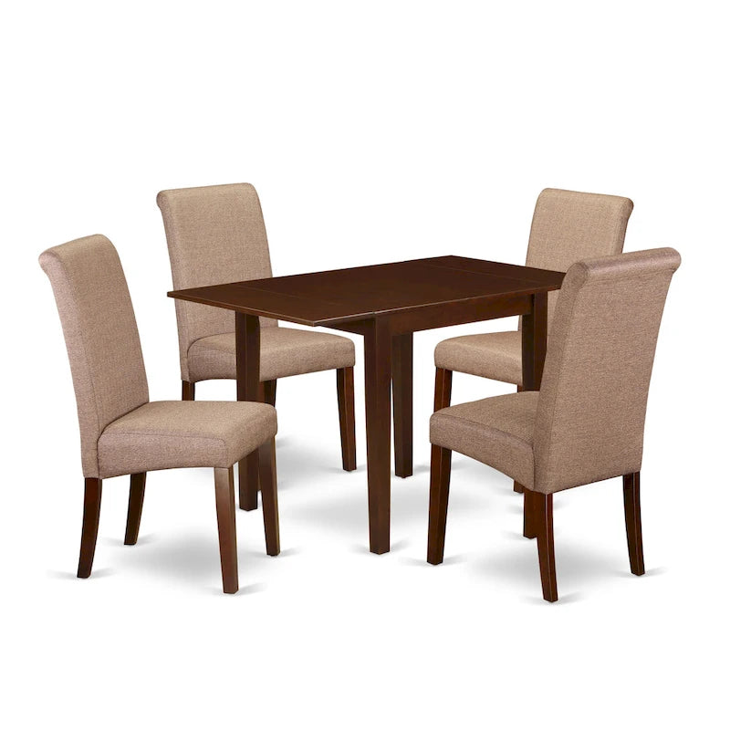 East West Furniture Kitchen Table Set- a Rectangle Dining Table and Brown Linen Fabric Dining Chairs, Mahogany (Pieces Option)