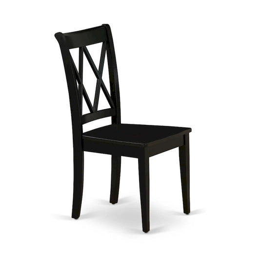 East West Furniture Clarksville Dining Chairs - Double Cross Back Wooden Seat Chairs, Set of 2, Black - CLC-BLK-W