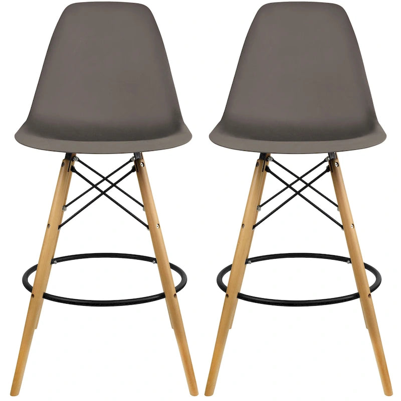Set of 2 Modern 28 Color Seat Height DSW Molded Armless Plastic Counter Bar Stool Natural Wood Eiffel Dowel Legs Kitchen