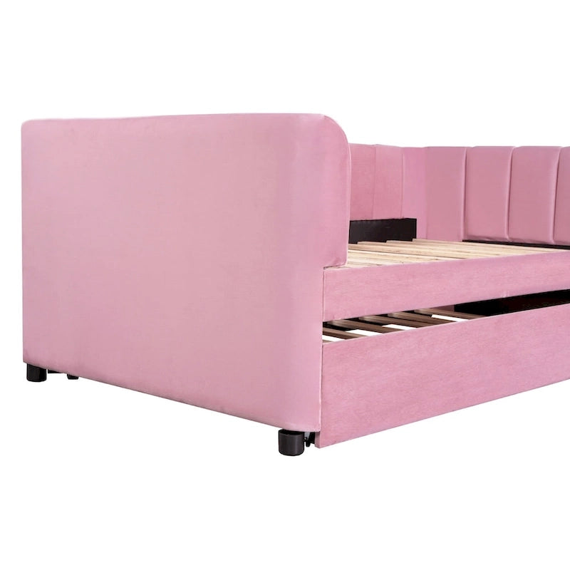 Twin Size Velvet Upholstered Daybed with Trundle