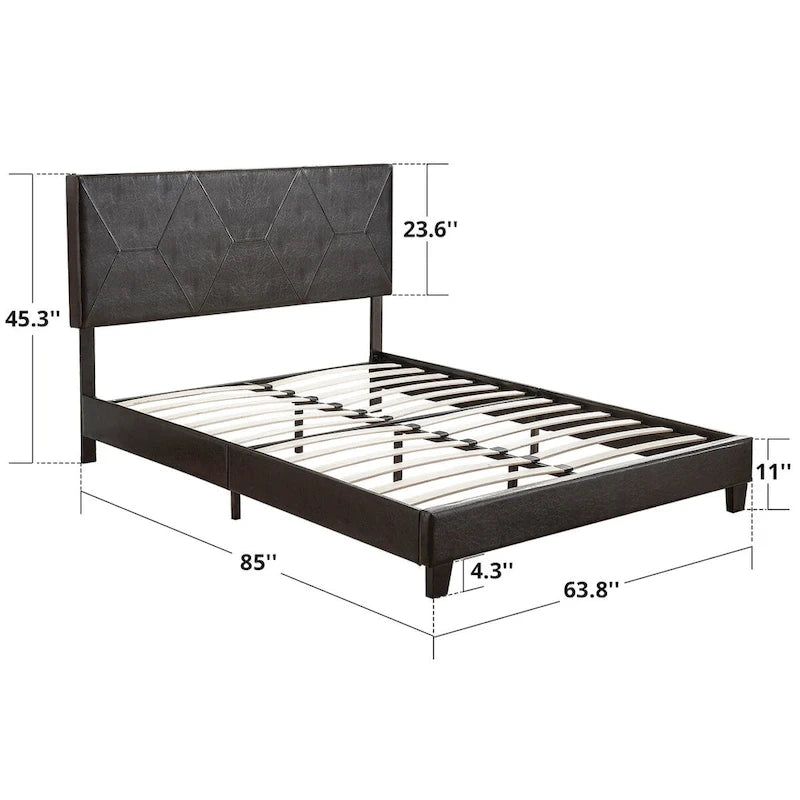 Queen Size Upholstered Platform Bed Frame ,Wood Slat Support, Easy Assembly,Black,PU