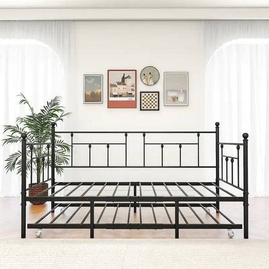 Metal Daybed Frame Twin Size Platform with trundle