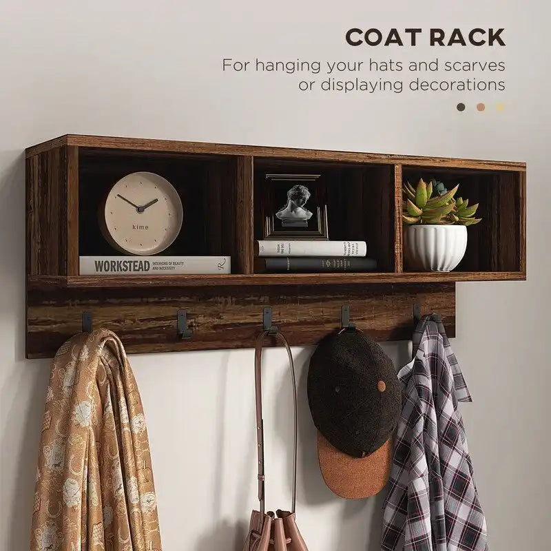 2-in-1 Hall Tree Shoe Bench Set with Coat Rack5-Hook