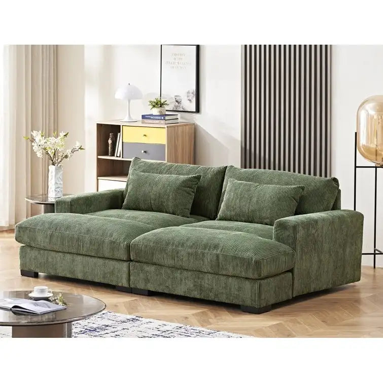 Luxury Sleeper Sofa with Soft Corduroy Upholstery Double Chaise Design Convertible to Twin Size Bed Extra Large
