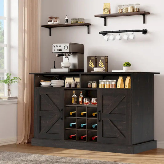 Liquor Bar Cabinet All-In-One Wine Sideboard Floating Storage w/ Bottle Rack